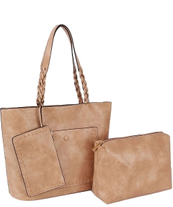 Fashion Whipstitch Pocket 3-in-1 Shopper Set LHU363 BLUSH